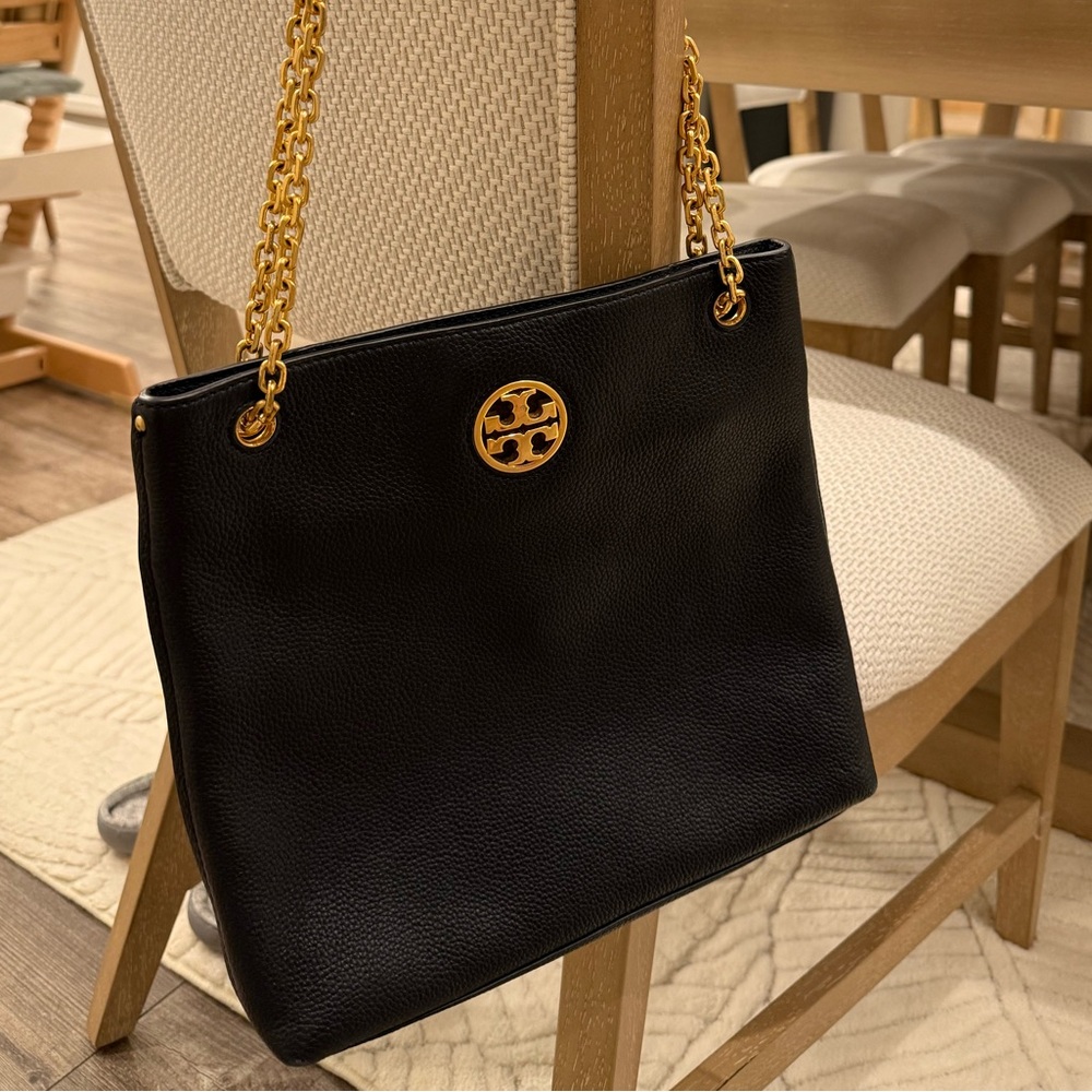 Tory Burch Black and Gold Shoulder Bag with Chain Straps